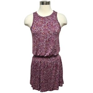 Natural Life Boho Mini Tank Dress Womens M Purple Sleeveless Floral Casual Beach